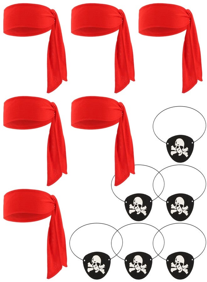 CUBACO Pirate Accessories for Women Men, 6PCS Red Pirate Head Bandana and Eye Patches for Halloween Cosplay Party Favors Supplies Renaissance Dress Accessories Bulk Adult - Image 1